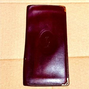 Dark Red Cartier Long Leather Wallet checkbook cover